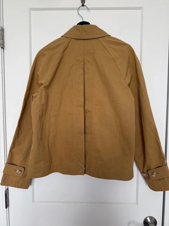 NWT Madewell Double-Breasted Crop Trench Coat in Dark Khaki - M Flaws - Picture 2 of 11